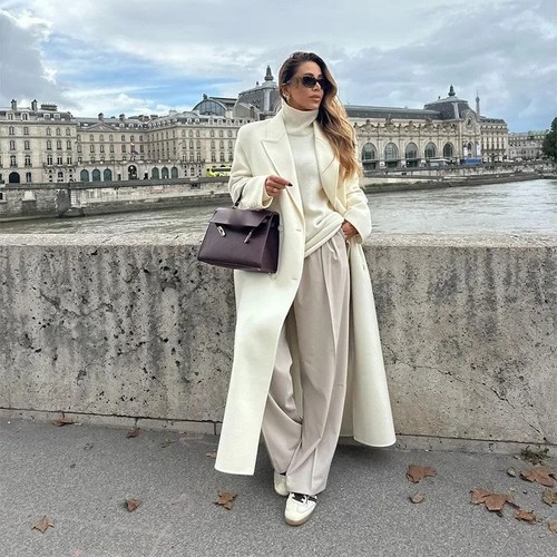 Cappotto donna avorio lungo